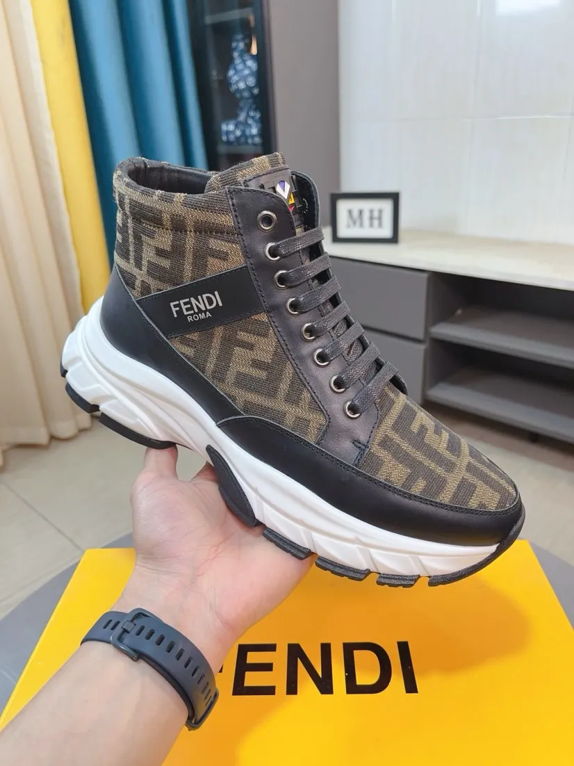 Men's shoes 💰458🌹🌹【fendi Fendi】: 🔝High-end brand of men's shoes: high-top series: official website 1:1 latest masterpiece: the upper is made of brand fabric with imported cowhide technology, ➕🐑made in sheepskin👍, making walking more convenient and comfortable, a stunning work, compared with the official quality, the beautiful 1:1 replica [color]! Create a fashionable personality to set off your uniqueness! A must-have for trendy men! 🔥Size: 38-44.